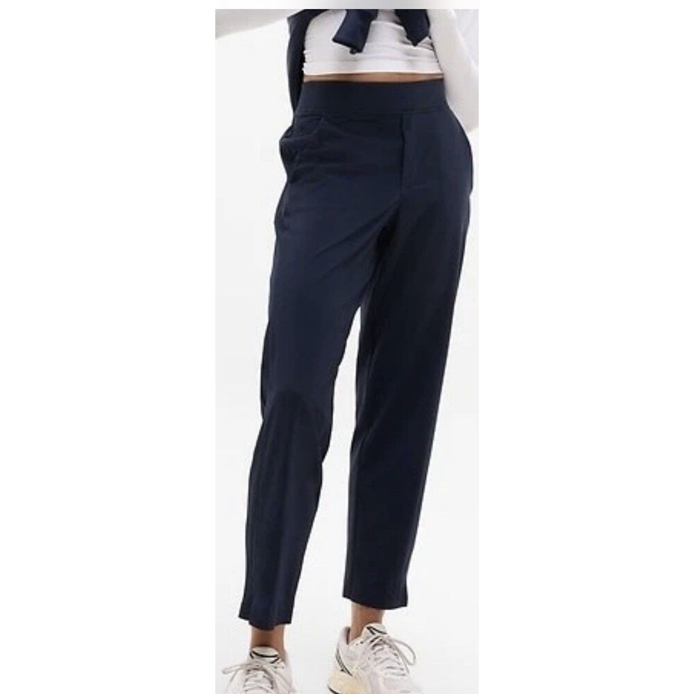 Athleta Brooklyn Ankle Pants Women 10 Navy Blue Tapered Stretch Travel Excellent